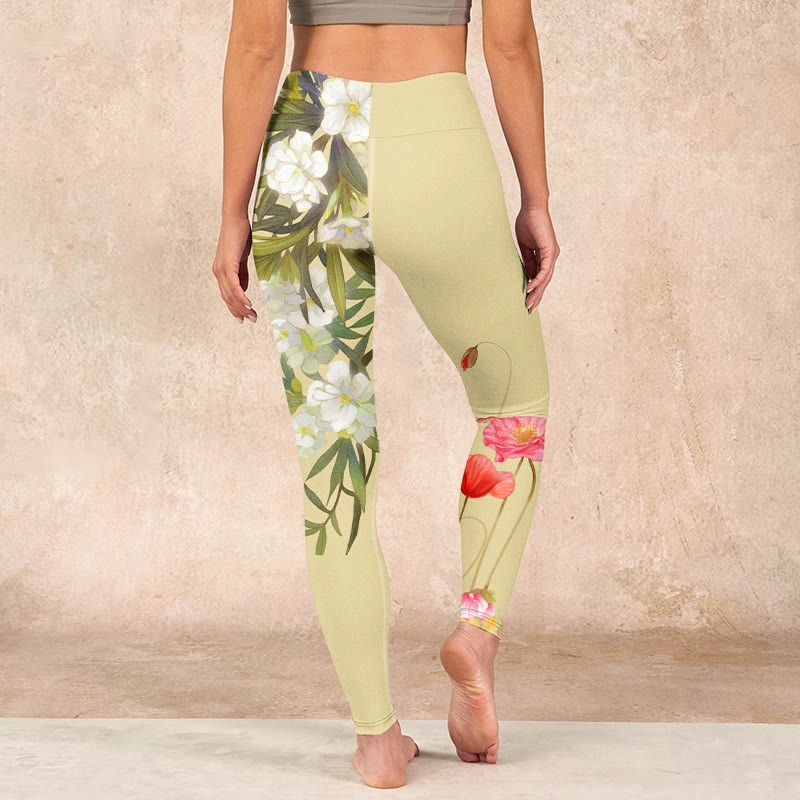Flowers Plants Butterfly Print Fitness Leggings Women's Yoga Pants