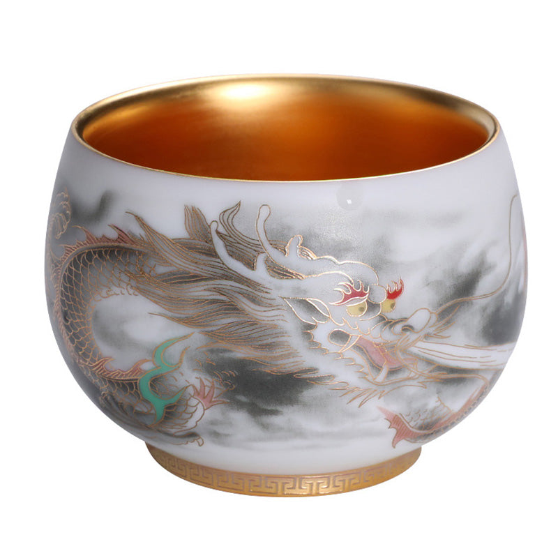 Dragon Gilt Gourd Ceramic White Porcelain Teacup Kung Fu Tea Cup 160ml