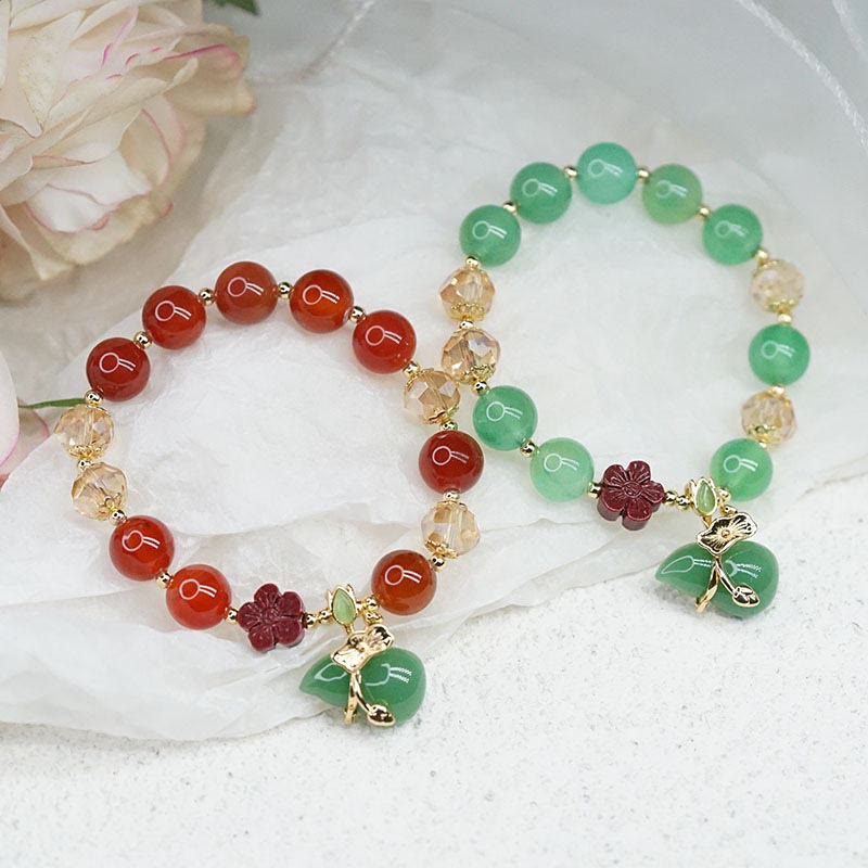 Natural Red Agate Green Agate Gourd Cinnabar Flower Beads Confidence Bracelet