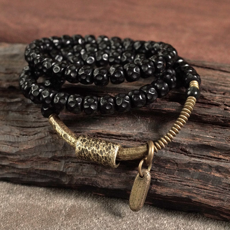 Retro Coconut Shell Copper Happiness Triple Wrap Bracelet