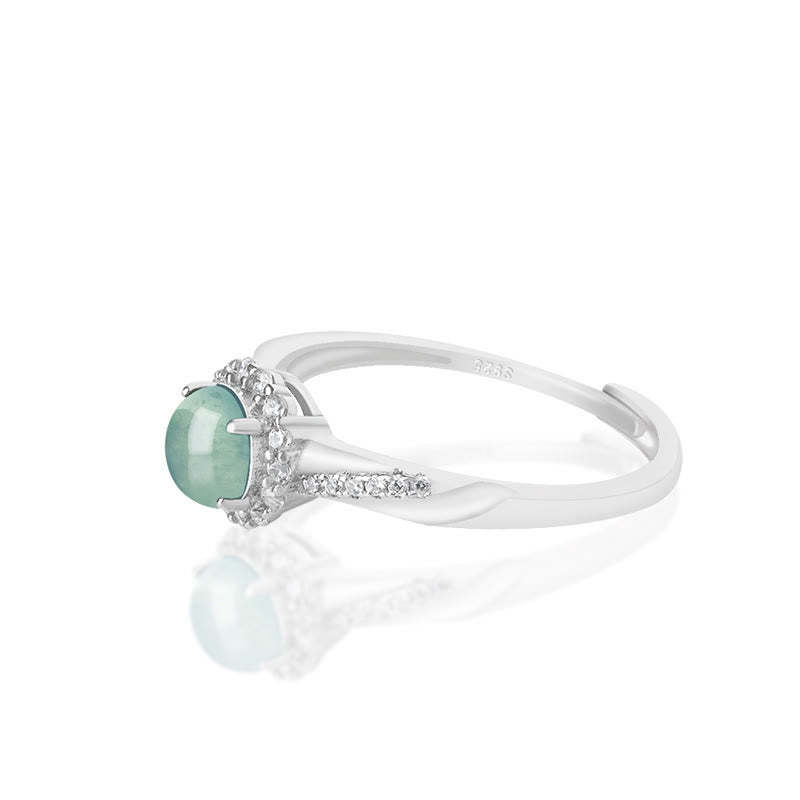 925 Sterling Silver Round Jade Luck Prosperity Adjustable Ring