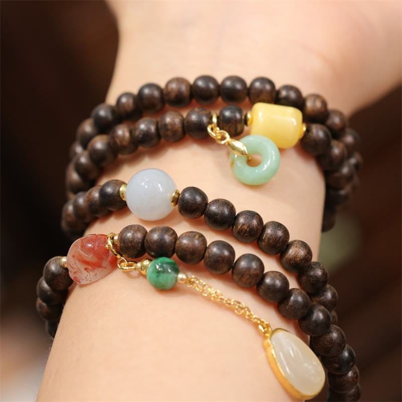 108 Mala Beads Brunei Agarwood Amber Red Agate Peace Buckle Jade Peace Bracelet