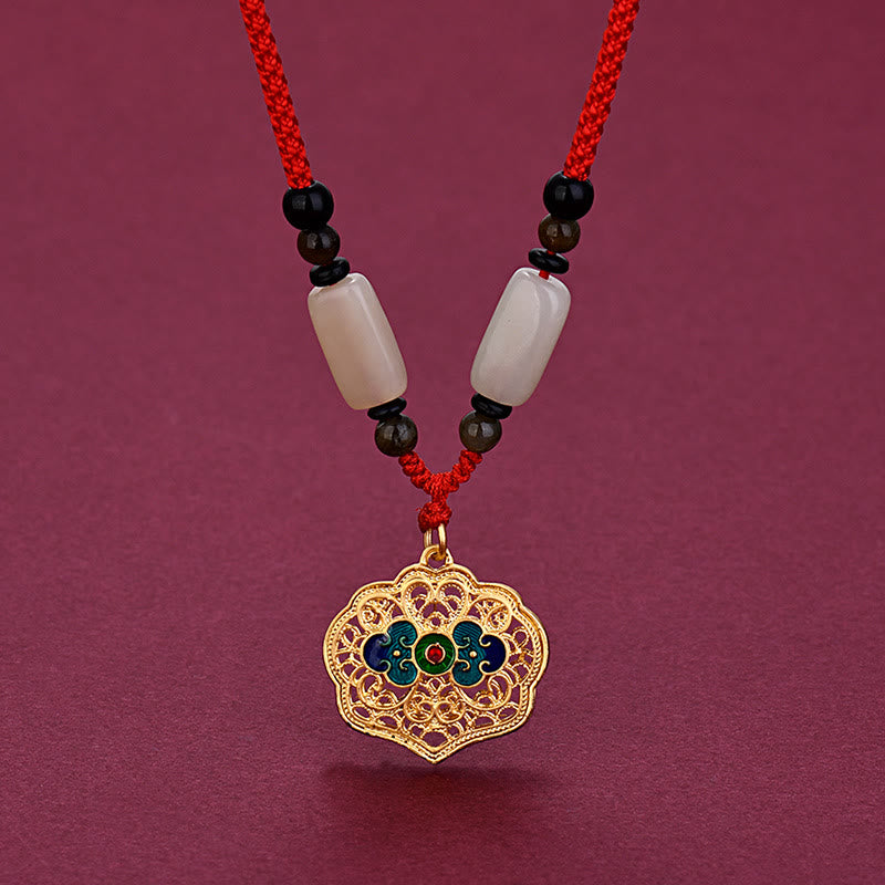 Vintage Auspicious Clouds Agate Wealth Necklace Pendant