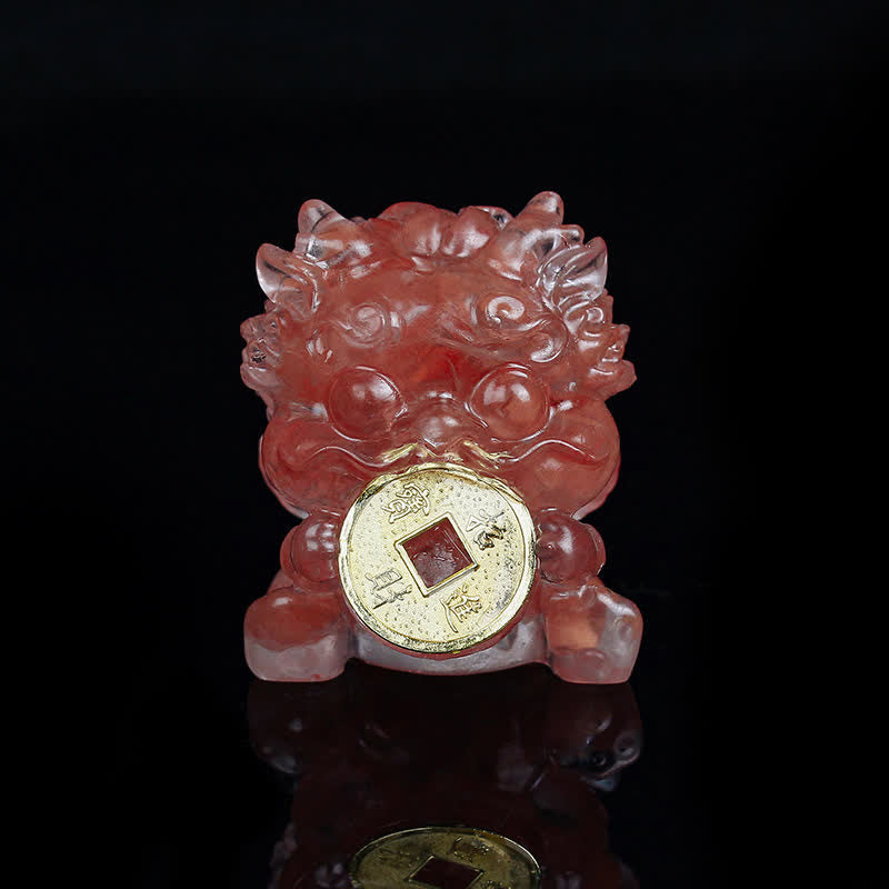 Handmade Cute PiXiu Gold Coin Crystal Fengshui Energy Wealth Fortune Home Decoration