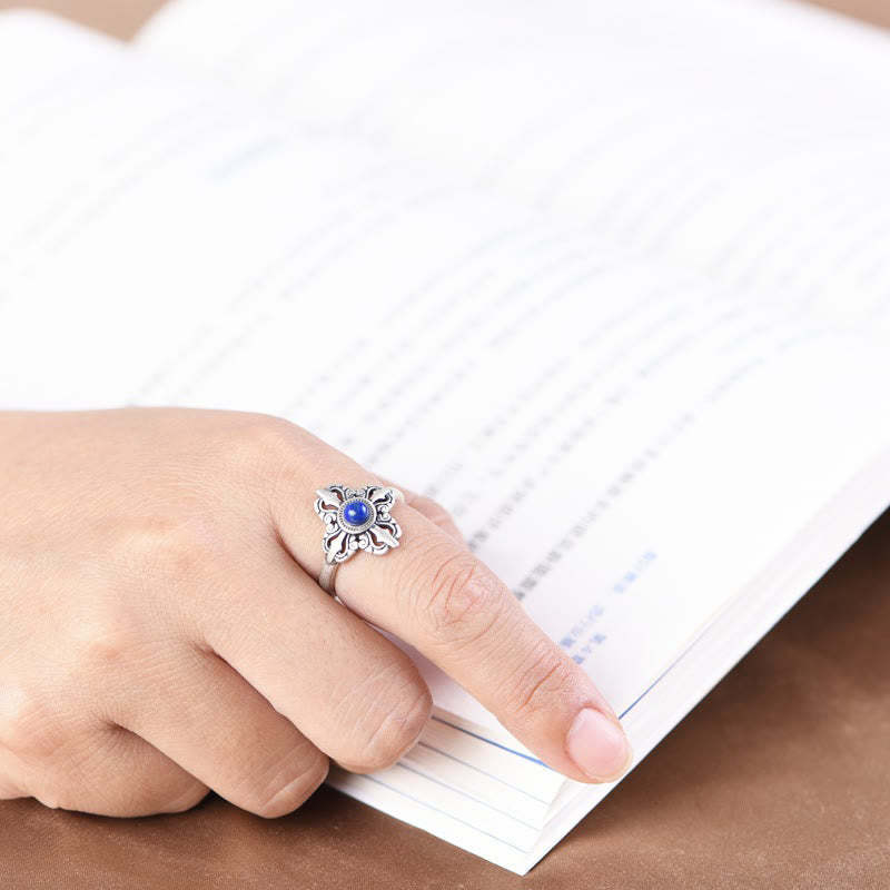 Tibet 925 Sterling Silver Natural Lazurite Positive Adjustable Ring