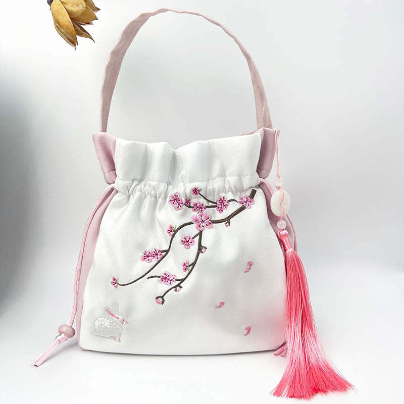 Embroidered Osmanthus Peony Grape Cat Cotton Linen Tote Crossbody Bag Shoulder Bag Handbag