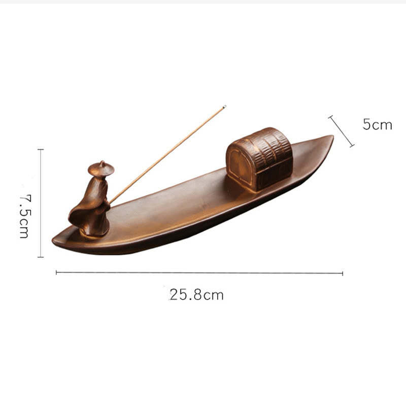 Fisherman Fishing Boat Bamboo mystic zen Hand Lotus Spiritual Healing Ceramic Stick Incense Burner Decoration