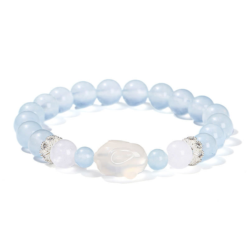 Blue Chalcedony White Agate Rabbit Emotional Balance Bracelet