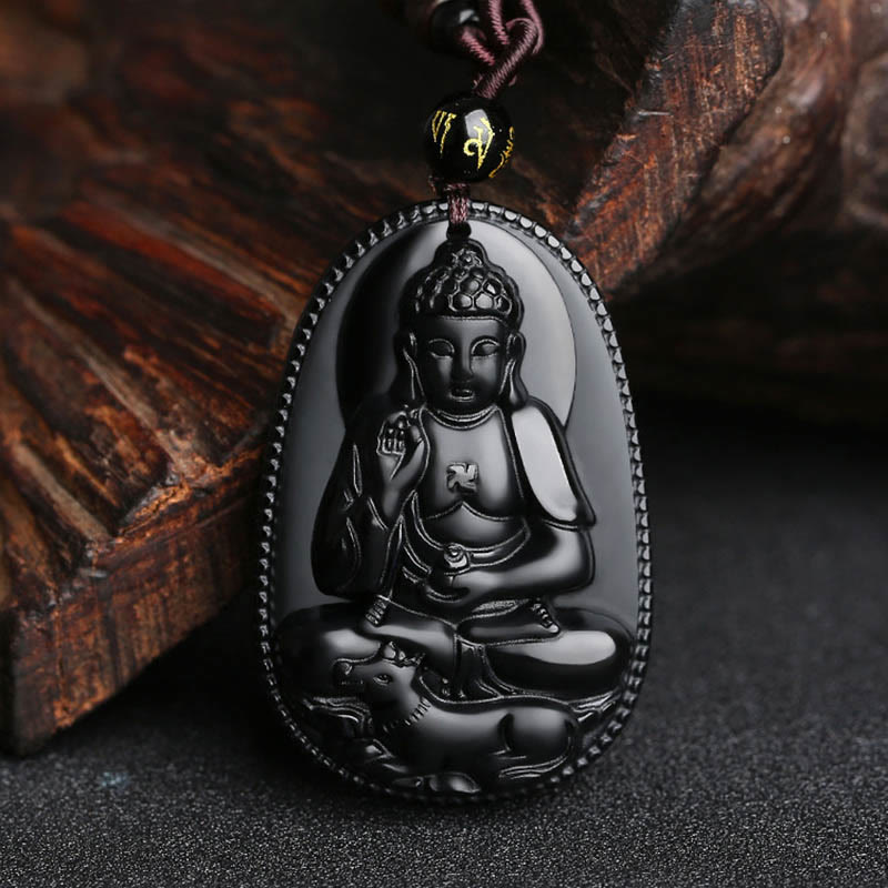 Chinese Zodiac Natal mystic zen Natural Black Obsidian Purification Necklace Pendant