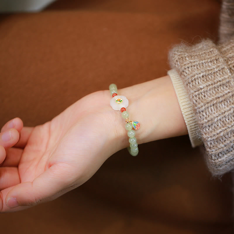 925 Sterling Silver Plated Gold Natural Hetian Jade Bead Gourd Lotus Bamboo Fu Character Luck Bracelet