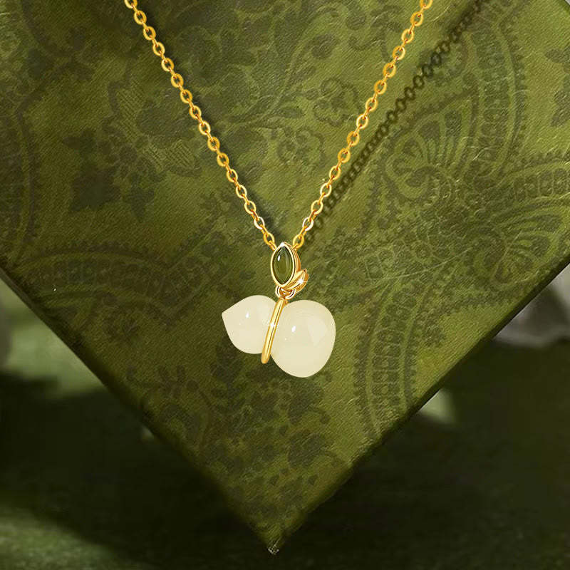 925 Sterling Silver Hetian Jade Gourd Abundance Necklace Pendant