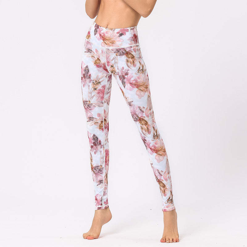 Multicolored Print Flowers Pants Sports Exercise Fitness High Waist Leggings Women's Yoga Pants