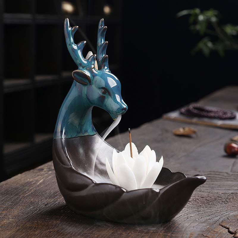 Little Deer Ceramic Lotus Meditation Incense Burner Decoration