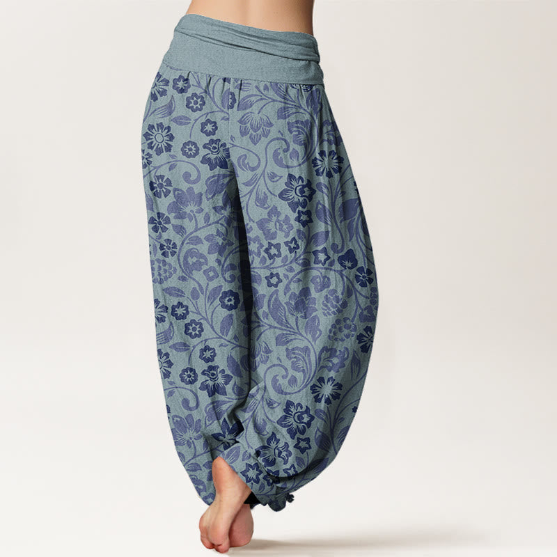 Small Flowers Intertwining Branches Women's Elastic Waist Harem Pants