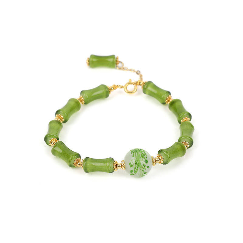 Green Bamboo Pattern Liuli Crystal Moss Agate Wealth Chain Bracelet