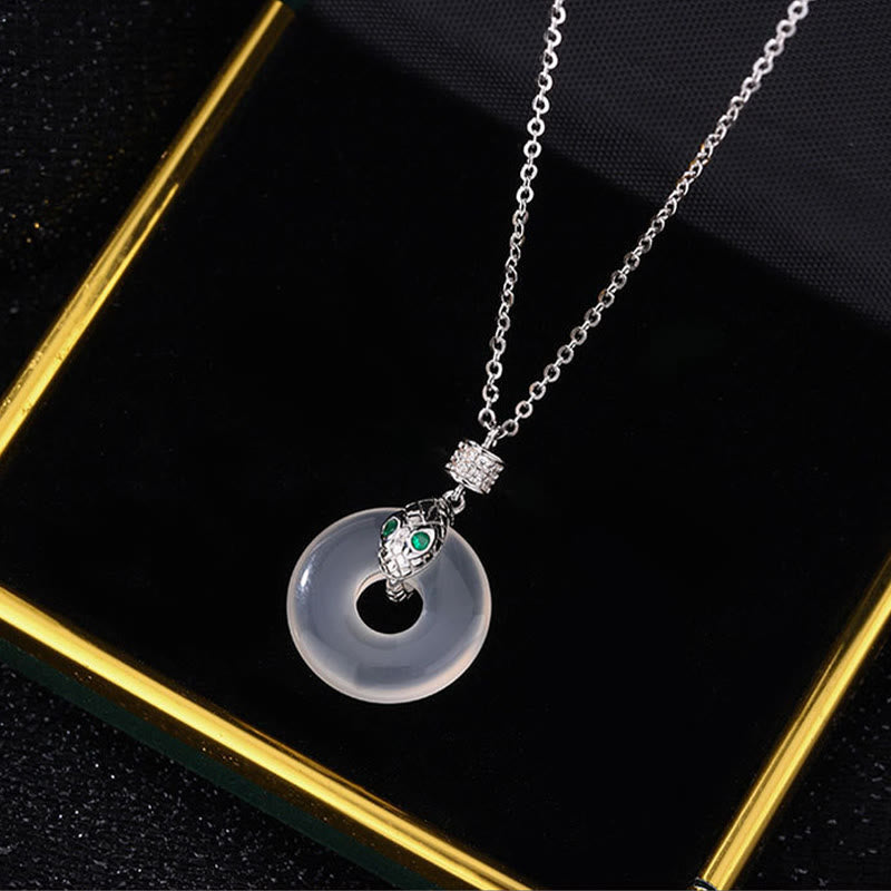 999 Sterling Silver Chalcedony Peace Buckle Year Of The Snake Healing Necklace Pendant