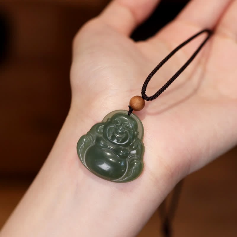 Laughing mystic zen Hetian Jade Healing Calm Necklace String Pendant