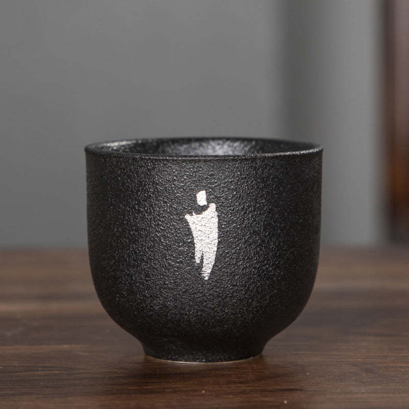 Hand Painted Lotus Flower Bamboo Chrysanthemum Black Pottery Ceramic Teacup Kung Fu Tea Cup 95ml