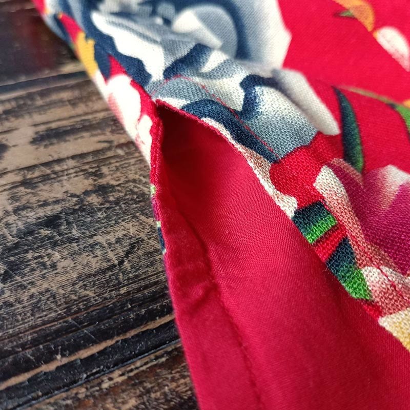 Ethnic Red Flower Peony Frog-Button Cotton Linen Long Sleeve Shirt Jacket With Pockets