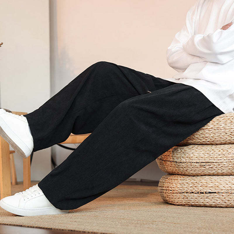 Fall Winter Men's Drawstring Corduroy Solid Pants With Pockets