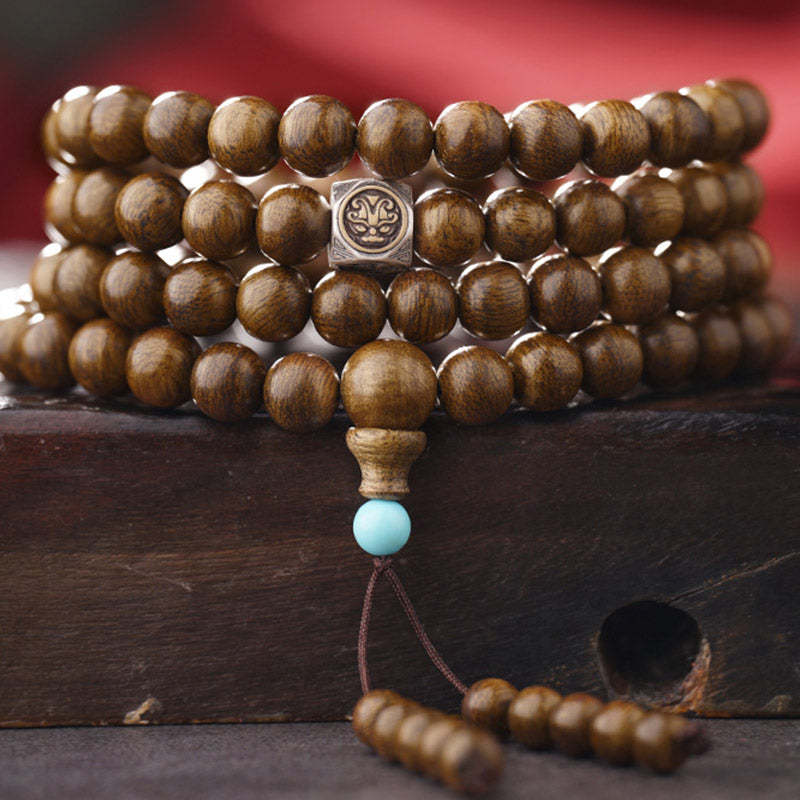 108 Mala Beads 999 Gold Brunei Agarwood Heart Sutra Amber Red Agate Strength Meditation Bracelet