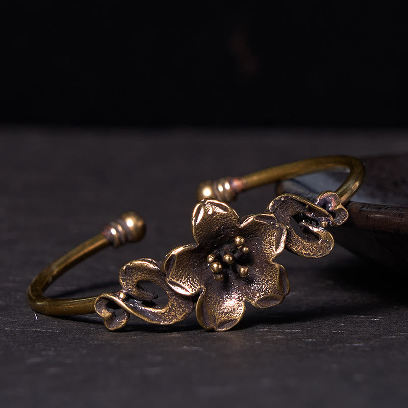 Flowers Leaves Copper Brass Luck Healing Cuff Bracelet Bangle