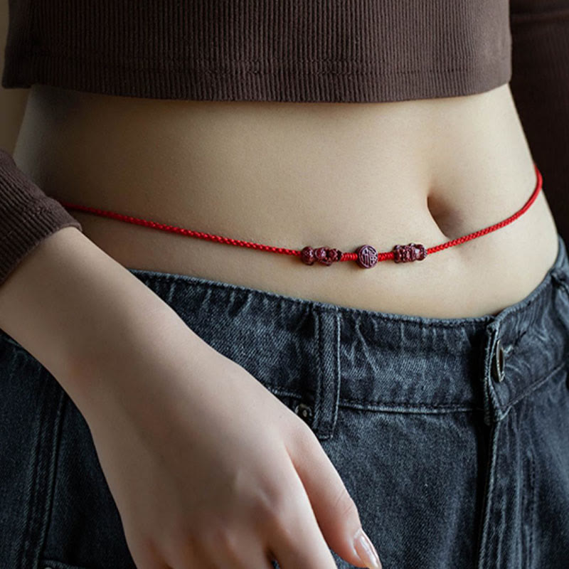 Natural Cinnabar PiXiu?Calm Blessing Red String Belly Chain