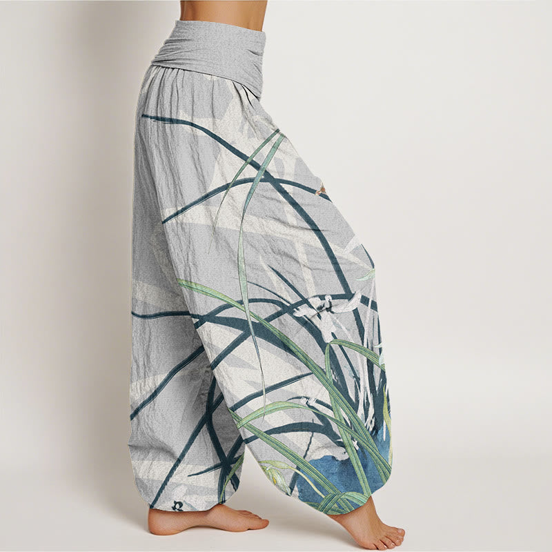 Casual Orchid leaf Butterflies Women's Elastic Waist Harem Pants