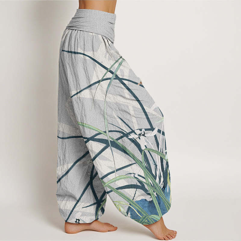 Casual Orchid leaf Butterflies Women's Elastic Waist Harem Pants
