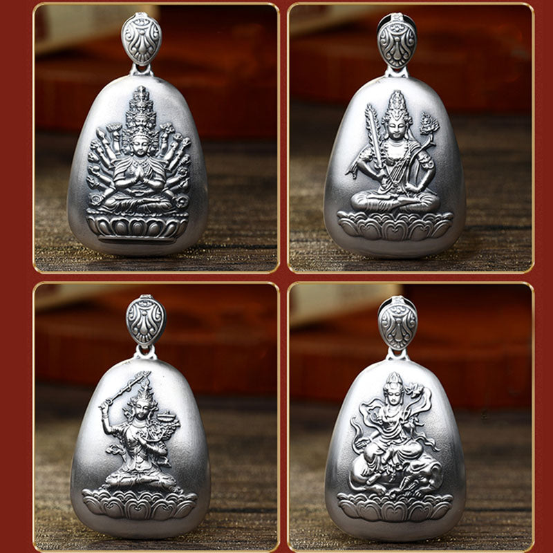 999 Sterling Silver Chinese Zodiac Natal mystic zen Heart Sutra Engraved Protection Necklace Pendant