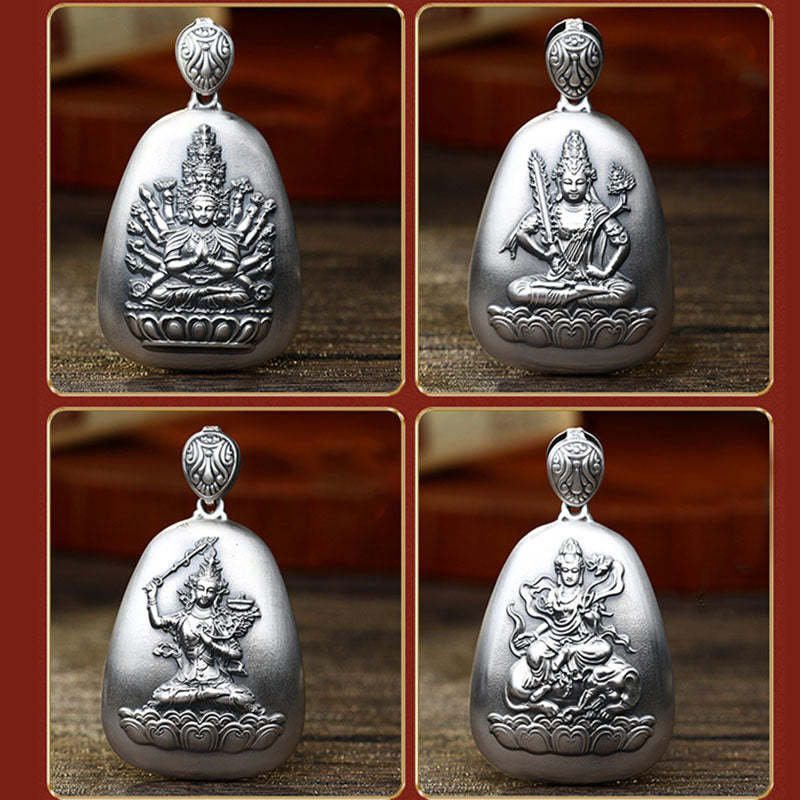 999 Sterling Silver Chinese Zodiac Natal mystic zen Heart Sutra Engraved Protection Necklace Pendant