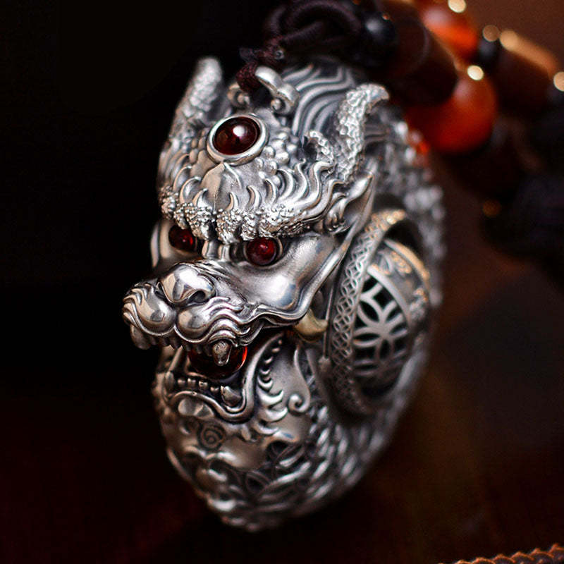 999 Sterling Silver Year of the Dragon Rotatable Ball Five Elements Copper Coin Strength Hanging Decoration