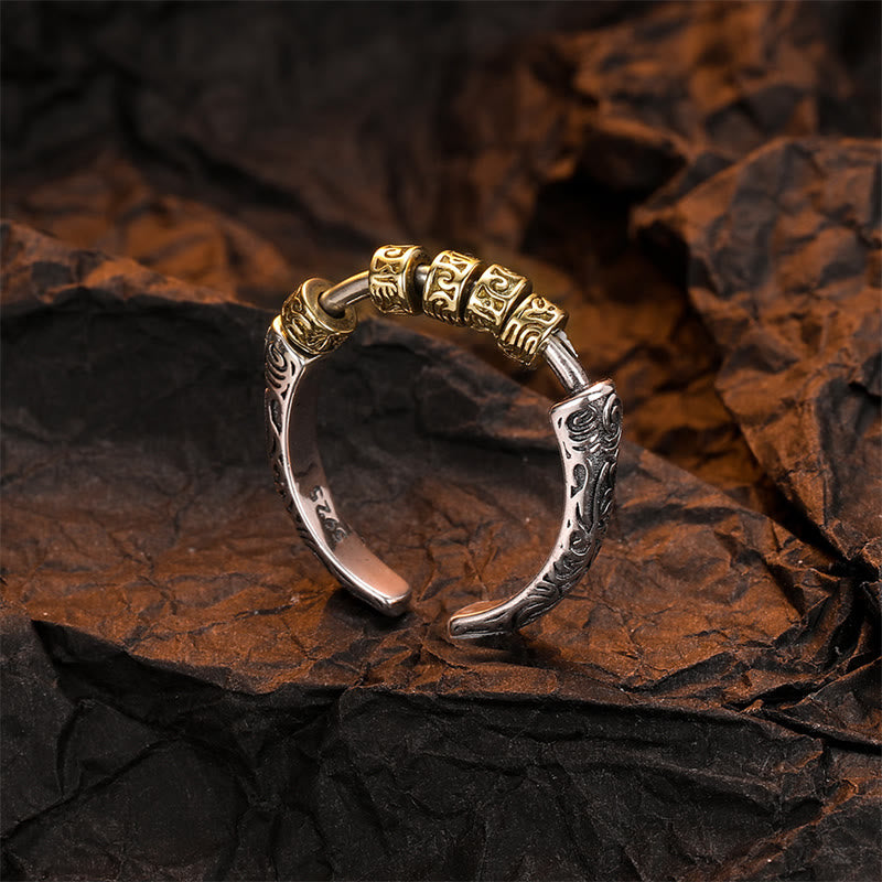 925 Sterling Silver Tang Dynasty Flower Design Luck Energy Ring