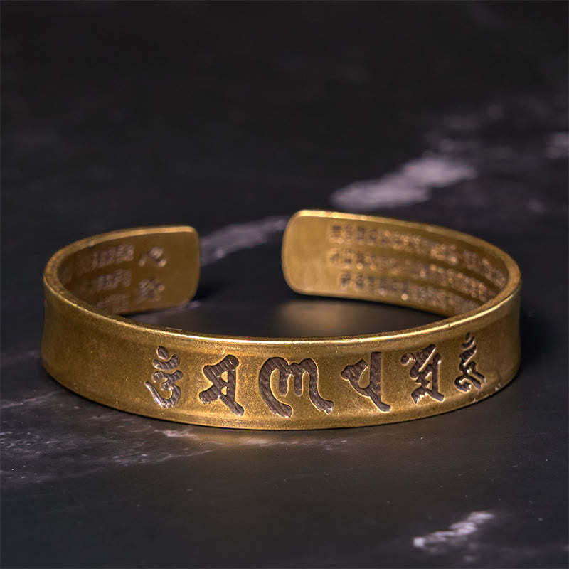 Six True Words 'om Mani Padme Hum' Heart Sutra Copper Brass Inner Peace Cuff Bracelet Bangle