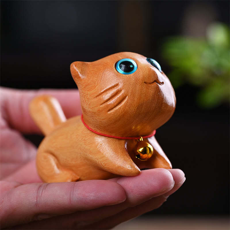 Small Cute Confident Sleeping Cat Sandalwood Healing Home Decoration
