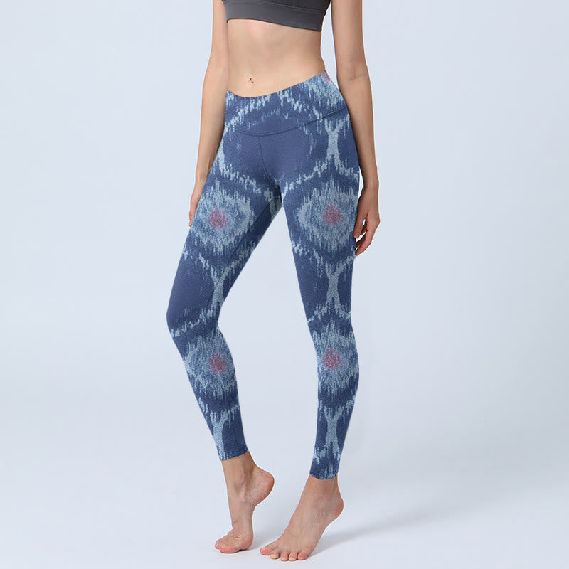 Navy Blue White Design Gym Leggings Women's Yoga Pants