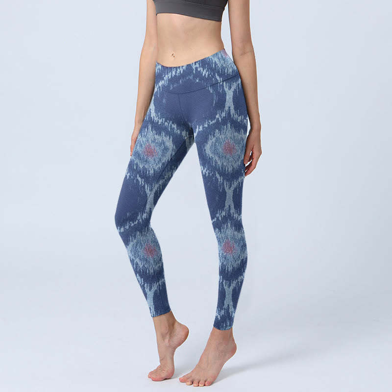 Navy Blue White Design Gym Leggings Women's Yoga Pants
