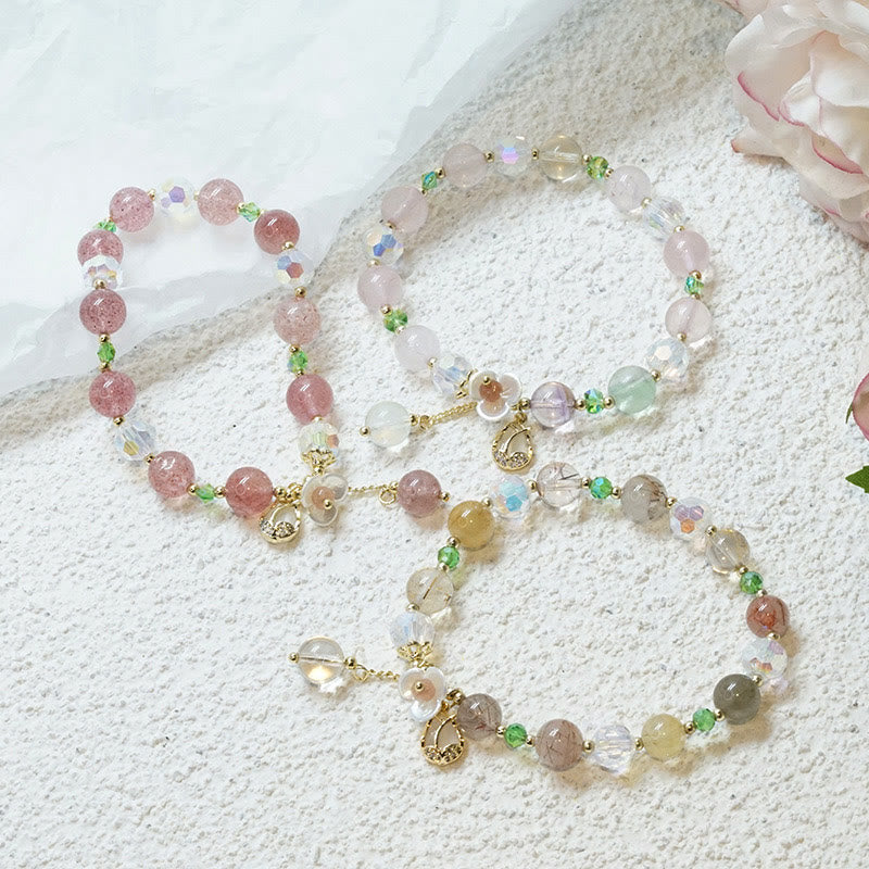 Strawberry Quartz Rutilated Quartz Fluorite Flower Healing Bracelet
