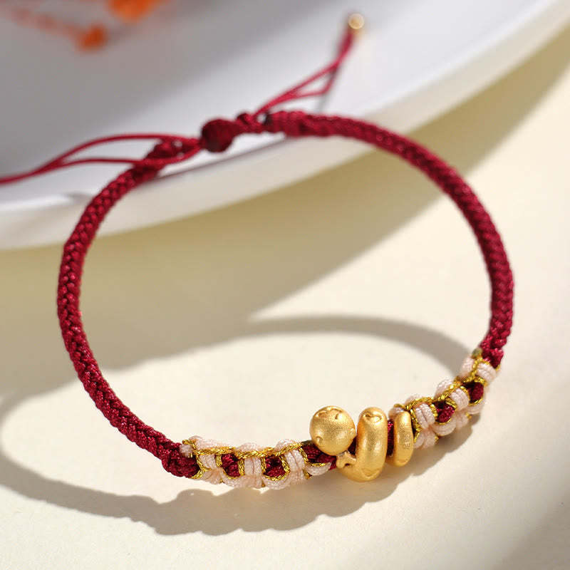 Handmade 999 Sterling Silver Year Of The Snake Red String Heart Peach Blossom Luck Bracelet