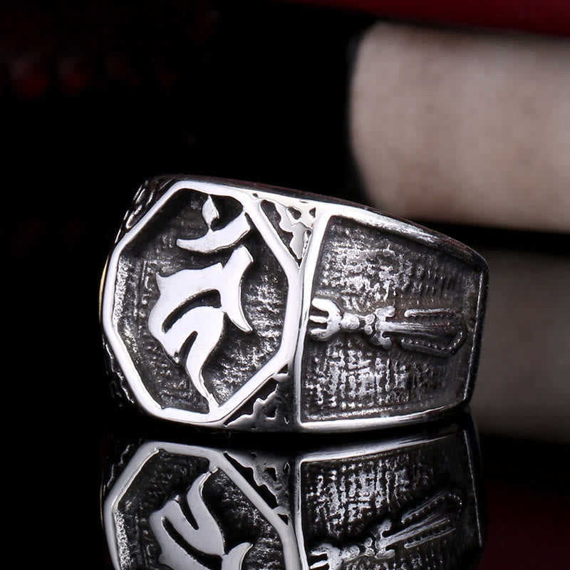 Tibetan Titanium Steel Greeting Hand Sword Sign Sanskrit Balance Ring