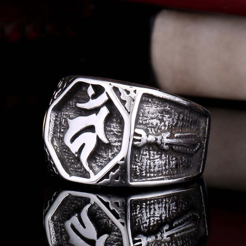 Tibetan Titanium Steel Greeting Hand Sword Sign Sanskrit Balance Ring