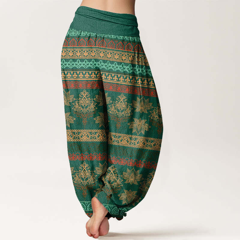 Parallel Pattern Lotus Women's Elastic Waist Harem Pants