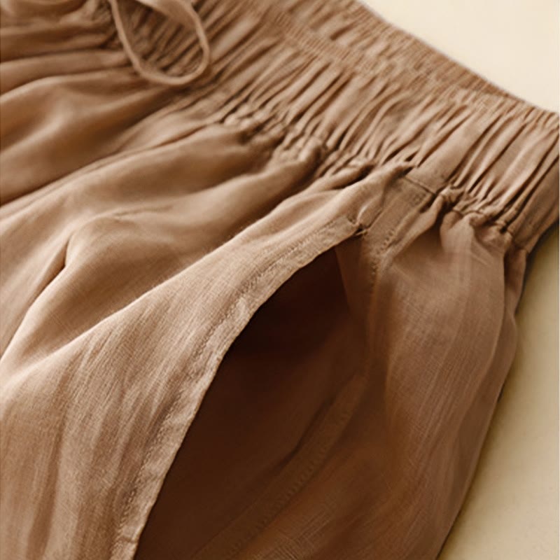 Casual Loose Double Layer 7-8 Length Cropped Pants Women's Cotton Harem Pants With Pockets