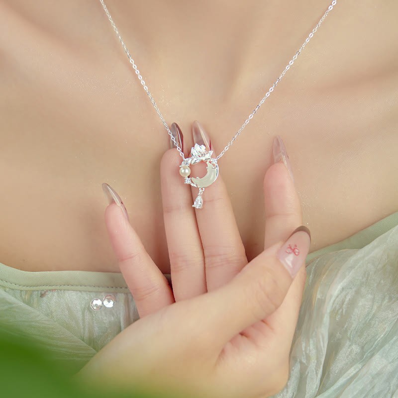 Hetian Jade 925 Sterling Silver Cubic Zirconia Pearl Necklace Pendant