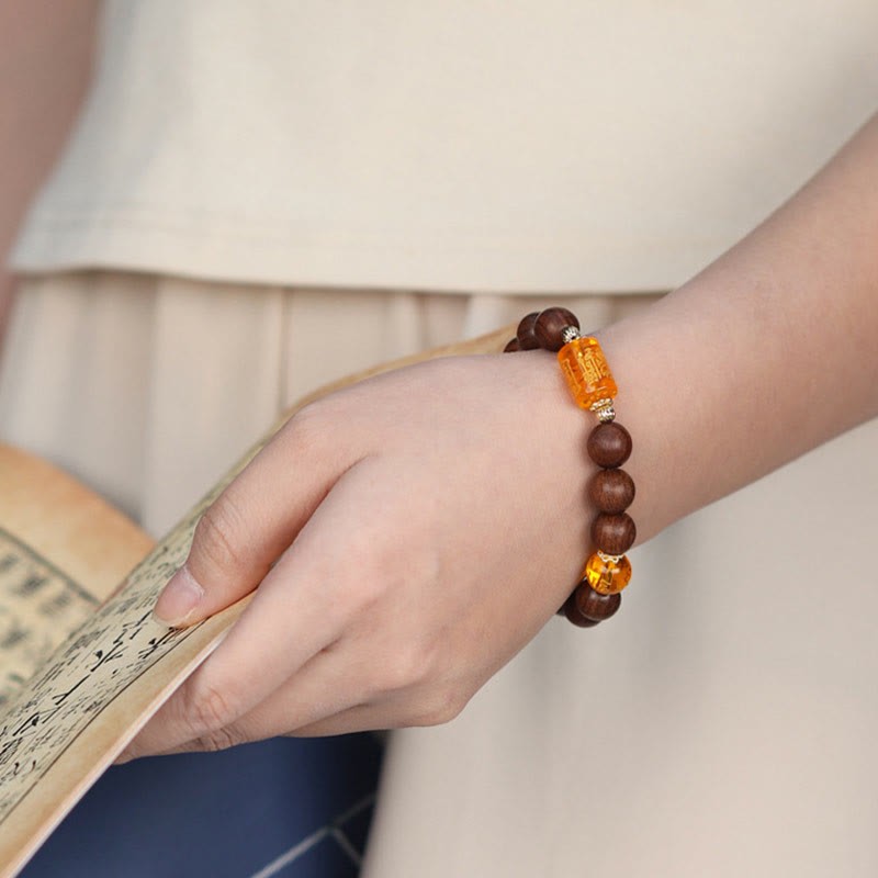 Natural Phoebe Zhennan Wood Om Mani Padme Hum God Of Wealth Crystal Protection Bracelet