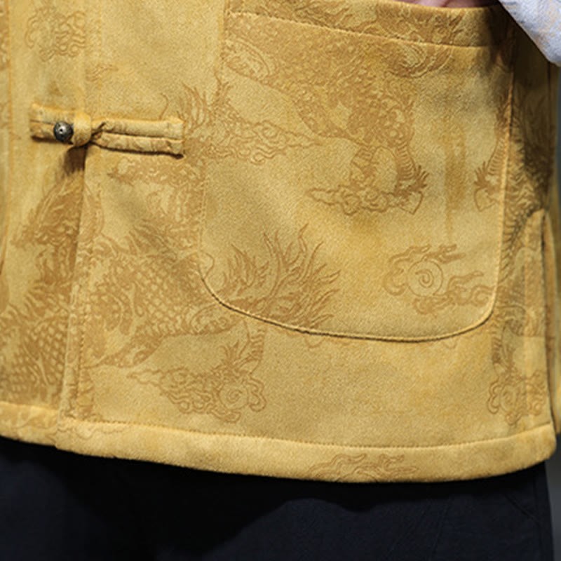 Chinese New Year Kirin Print Frog-button Tang Suit Men's Jacket Shirt With Pockets