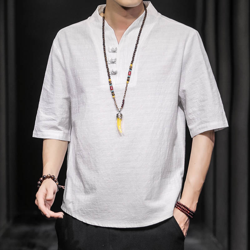 Casual Summer Half Sleeve Shirt Cotton Linen Men Clothing