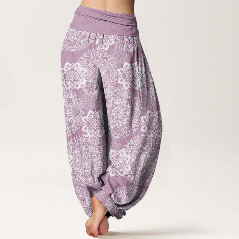 Casual Round Mandala Flower Design Women's Elastic Waist Harem Pants