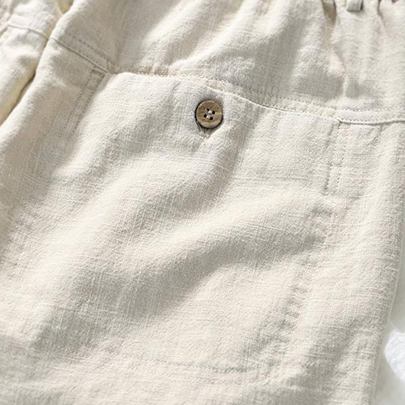 Versatile Casual Drawstring 7-8 Length Cotton Linen Men's Pants With Pockets