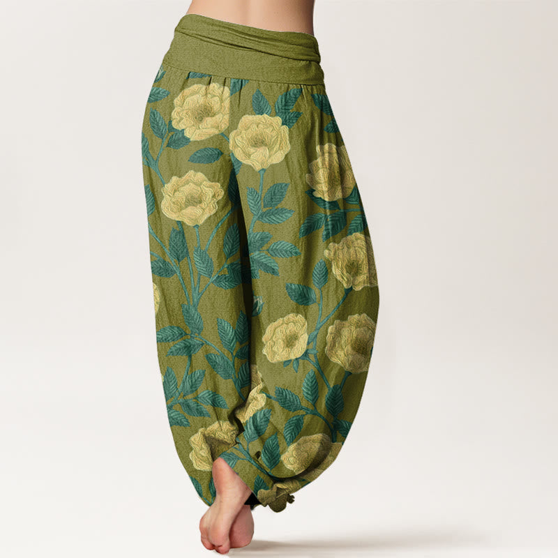 Rose Flowers Totem Pattern Women's Elastic Waist Harem Pants